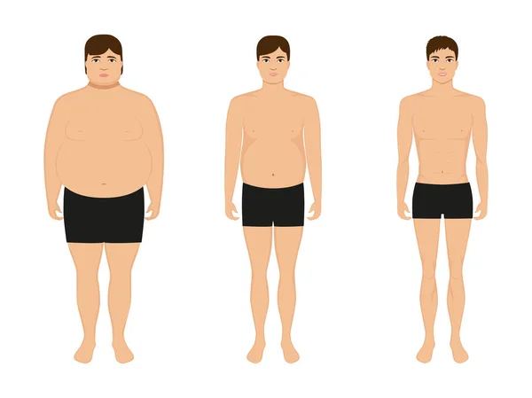 Pérdida de peso masculina, hombre adelgazante, cuerpo después de la dieta — Archivo Imágenes Vectoriales