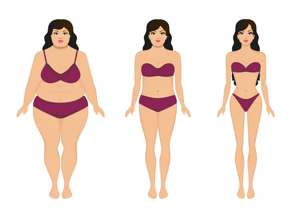 Woman slimming, fat slim girl, female weight loss — Stock Vector