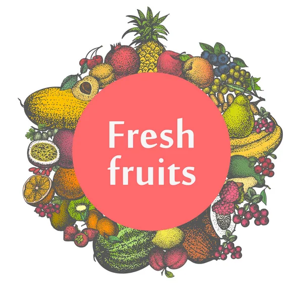 Διάνυσμα σήμα αυτοκόλλητο σήμα εικονίδιο φρέσκα φρούτα — Διανυσματικό Αρχείο