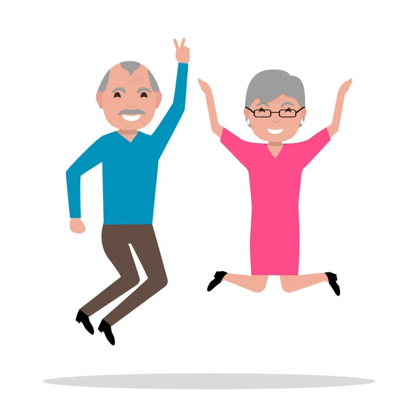 Desenho animado vetorial pulando de felicidade idosos —  Vetores de Stock