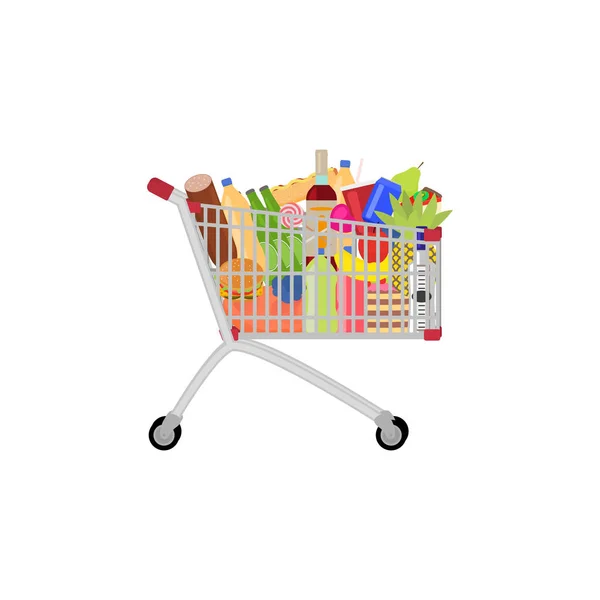 Vector full food meal drink a shopping trolley — Stock Vector