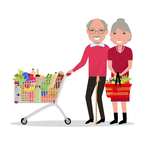 Vektor kreslené staří lidé nákupní supermarket — Stockový vektor