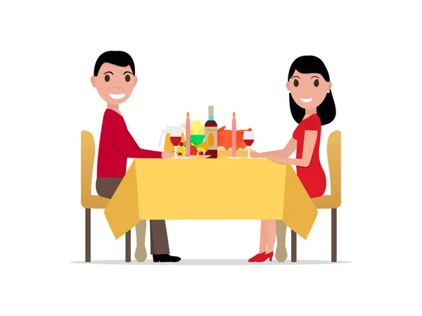 Vector desenho animado jantar romântico à luz de velas — Vetor de Stock
