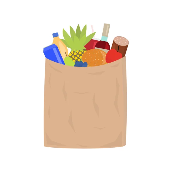 Vektor trhu papírové nákupní tašku plnou potraviny — Stockový vektor
