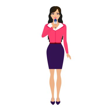 Vector beautiful girl reporter with a microphone clipart
