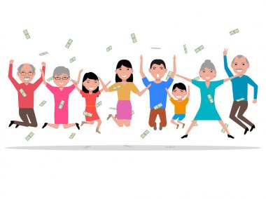 Vektör karikatür mutlu insanlar para aldı