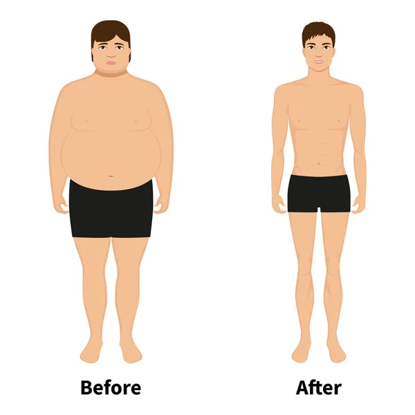 Homem vetor antes e depois da perda de peso — Vetor de Stock