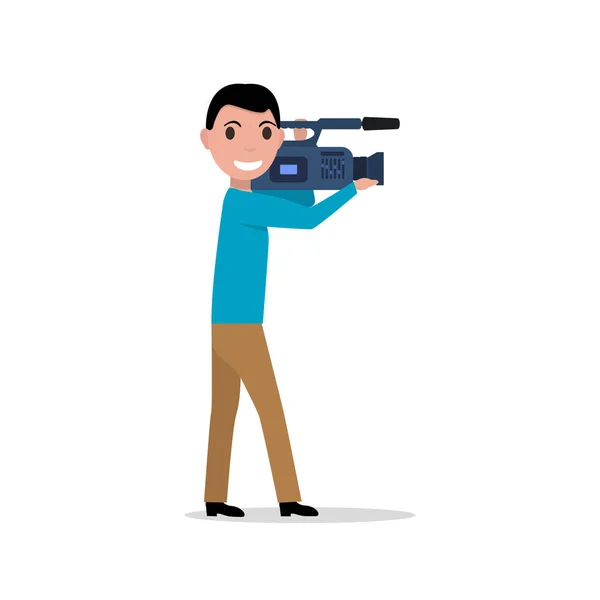 Vector cartoon professional videographer — Stock Vector