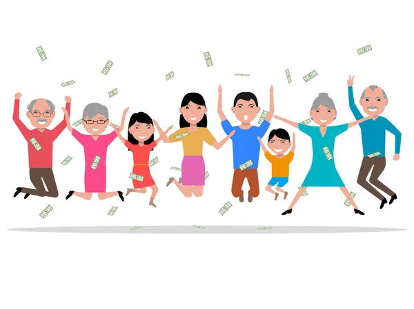 Vektor kreslené šťastných lidí obdržela peníze — Stockový vektor