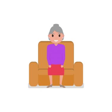 Bir koltukta oturan vektör çizgi film büyükanne