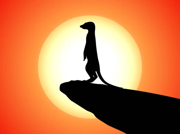 Silueta vectorial de suricata sobre un acantilado de puesta de sol — Archivo Imágenes Vectoriales