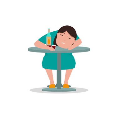 Tablo uyuyan vektör karikatür sarhoş kadın