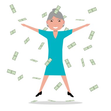 Vektör çizgi film büyükanne düşen para atlama