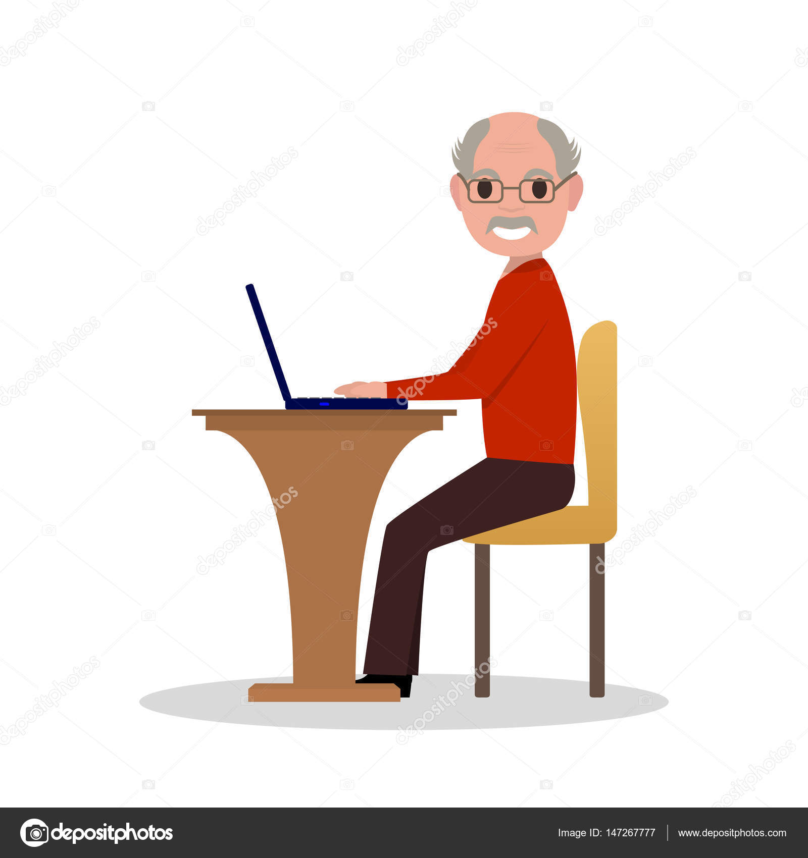 Cartoon Sitting At Desk Vector Cartoon Old Man Sitting At Desk