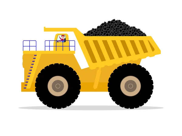 Vector dump truck med förare bär av kol — Stock vektor