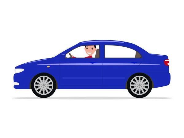 Vettoriale ragazzo dei cartoni animati seduto in una macchina al volante — Vettoriale Stock