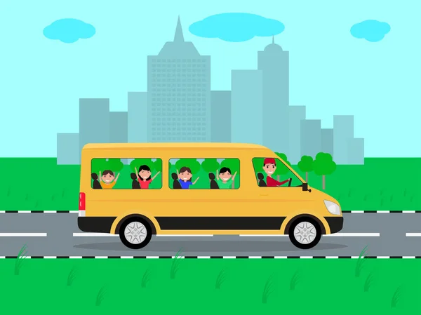 Otobüsle seyahat seyahat vektör çocuklar — Stok Vektör
