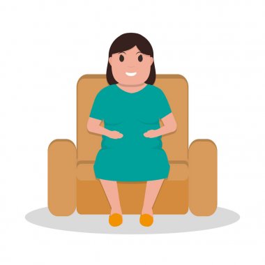 Bir koltukta oturan vektör çizgi film şişman kadın