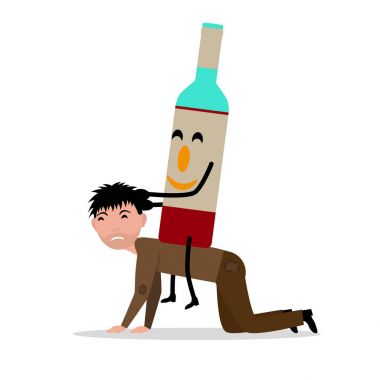 Vector cartoon young adult man with bottle alcohol clipart