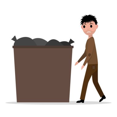 Vektör karikatür berduş dilenci işsiz adam çöp