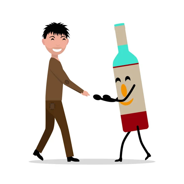 Vektor Karikatur junger erwachsener Mann mit Flasche Alkohol — Stockvektor