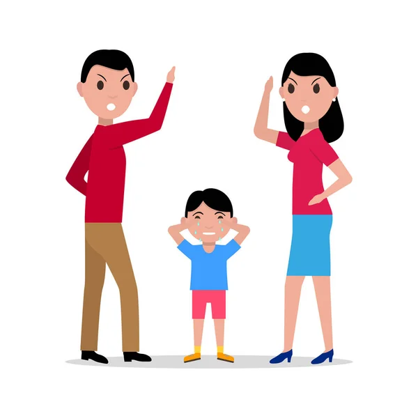 Desenhos animados vetoriais pais zangados jurando criança —  Vetores de Stock