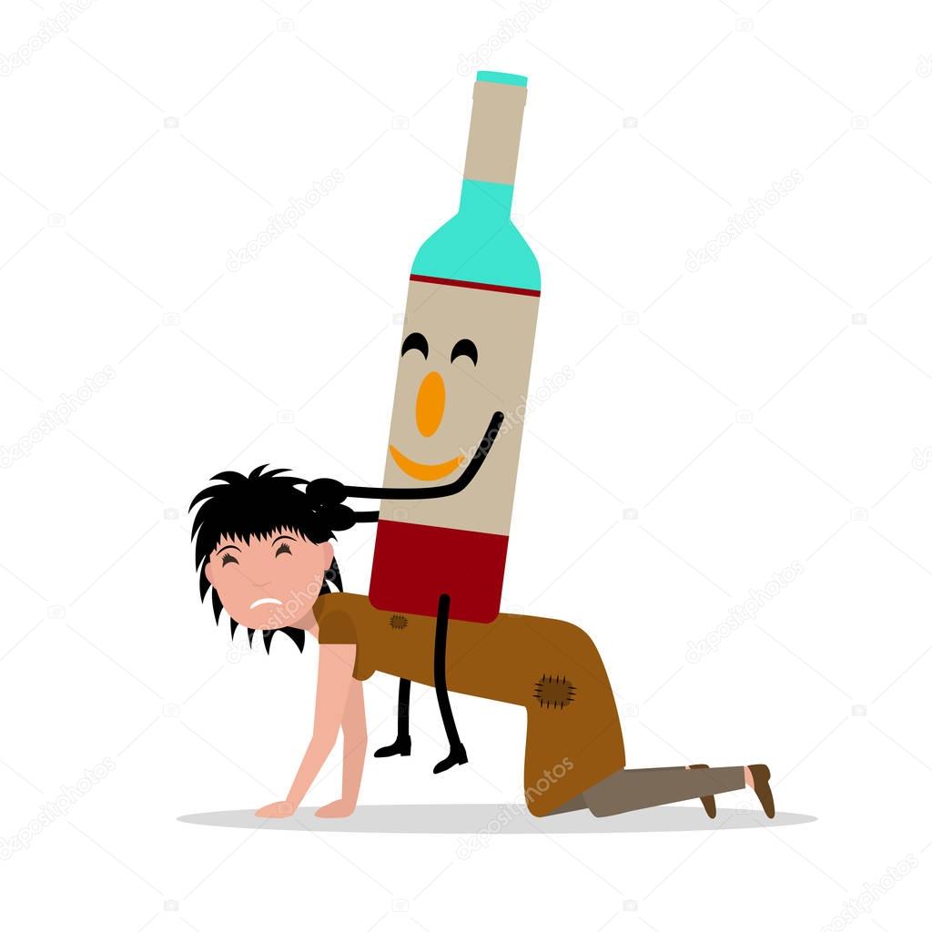 Vector cartoon young adult woman bottle alcohol