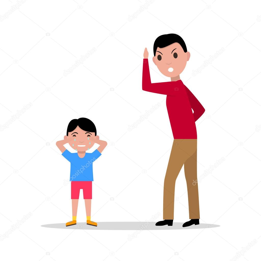Vector cartoon angry father scolding her child