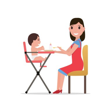 Vektör çizim karikatür anne bebek beslenme