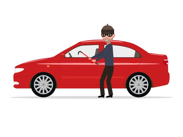 Vektor illustration tecknad rånare stjäl en bil — Stock vektor