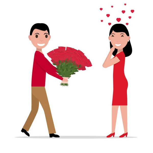 Vector homem dos desenhos animados dá flores para uma mulher —  Vetores de Stock