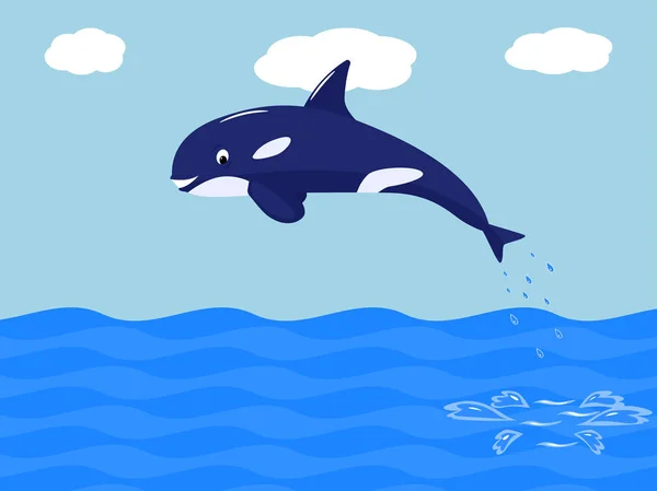 Vector funny cartoon whale jumps out of the water — Stock Vector