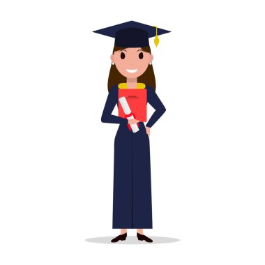 Vektör çizgi film öğrenci kız mezunu