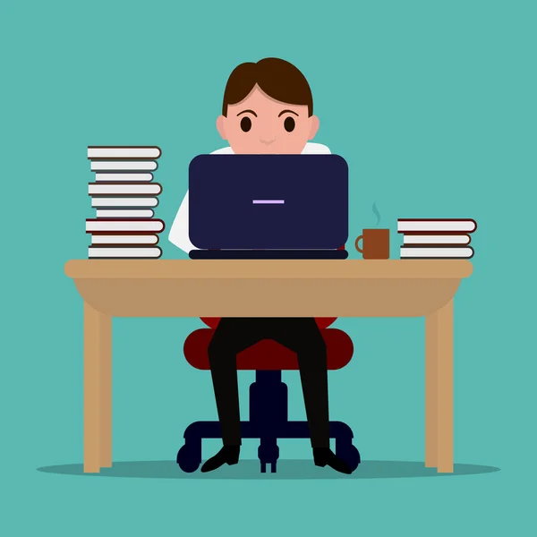 Векторний мультфільм старанний офісний працівник за столом — стоковий вектор