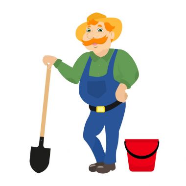 Vektör karikatür çiftçi kürek kova ile