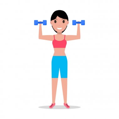Vektör çizgi film kız fitness için halter holding