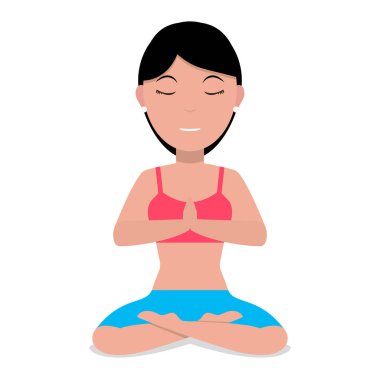 Yoga yaparken bir çizgi film kız vektör çizim