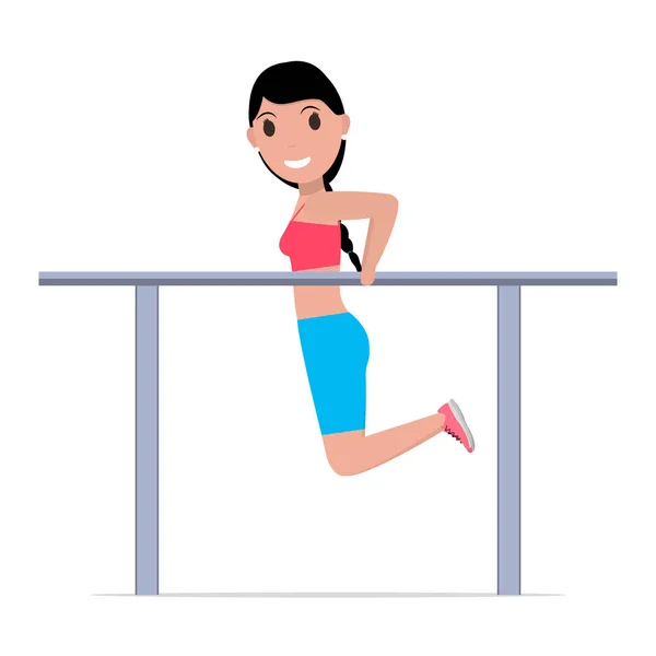 Vector cartoon girl on gymnastics parallel bars — Stock Vector