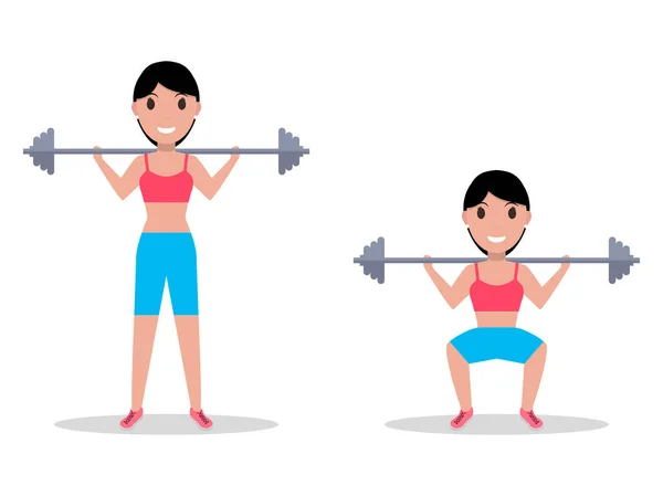 Vector exercise squatting with a barbell — Stock Vector