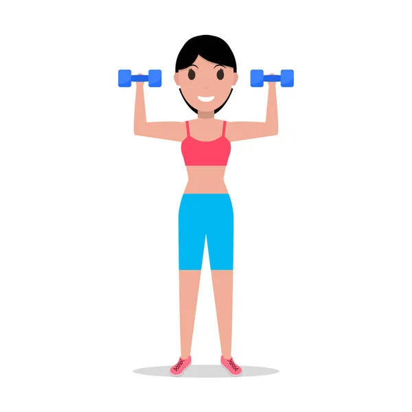 Vector cartoon girl holding dumbbells for fitness — Stock Vector