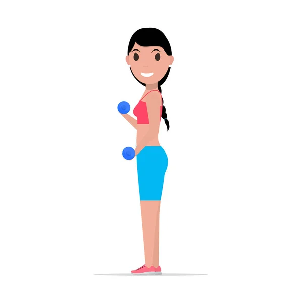 Vector cartoon girl doing exercises with dumbbells — Stock Vector