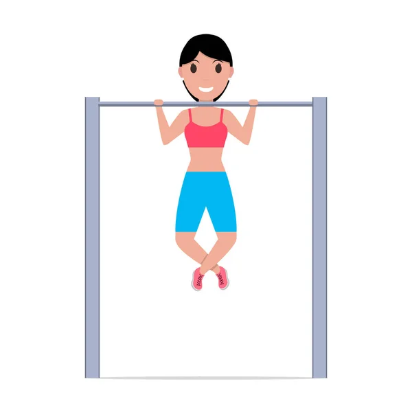 Vector cartoon girl pulling up on a horizontal bar — Stock Vector