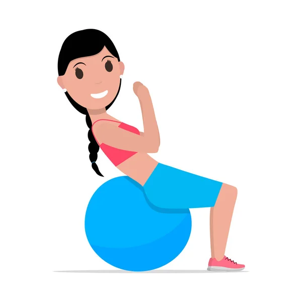 Vector cartoon girl doing exercises fitness ball — Stock Vector