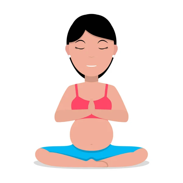 Vector de dibujos animados chica embarazada haciendo yoga — Archivo Imágenes Vectoriales