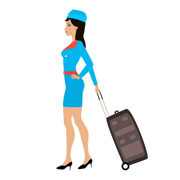 Vector cartoon stewardess girl with a suitcase — Stock Vector