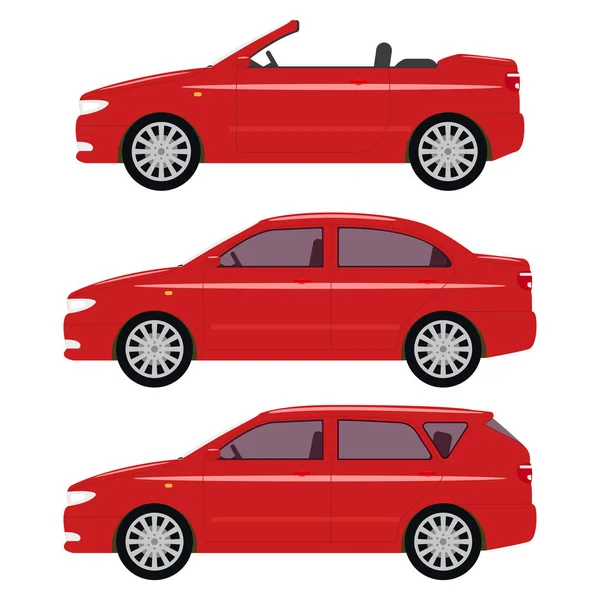 Illustrazione vettoriale di una serie di auto rosse dei cartoni animati — Vettoriale Stock