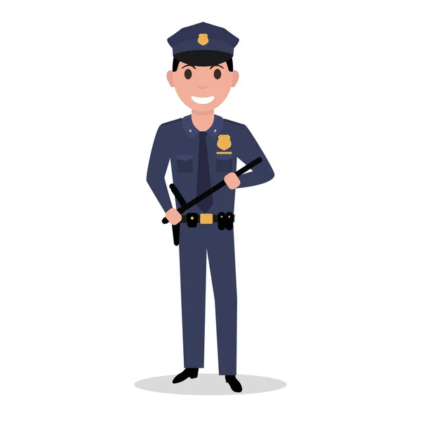 Vettore cartone animato poliziotto in uniforme manganello di polizia — Vettoriale Stock