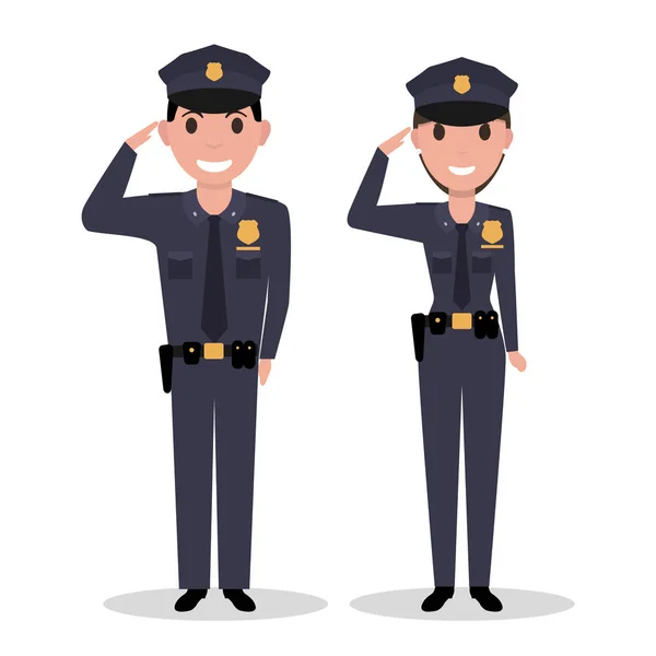 ベクトル漫画の警官と警察女性の敬礼 — ストックベクタ