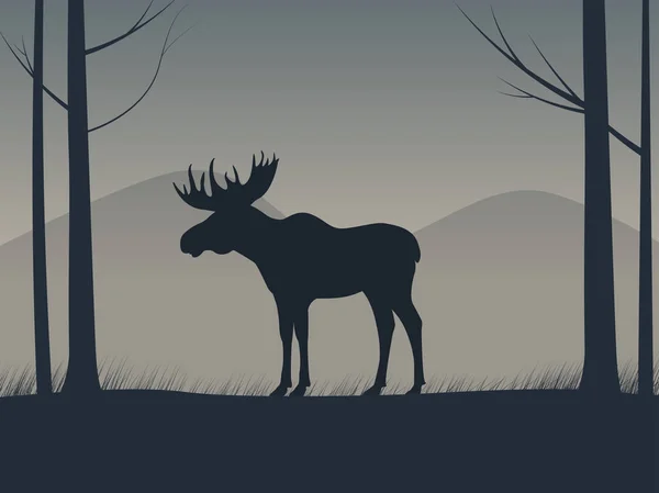 Vecteur une silhouette de wapiti debout dans une forêt — Image vectorielle