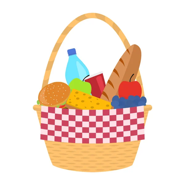 Vector wicker picnic basket with a blanket — Stock Vector